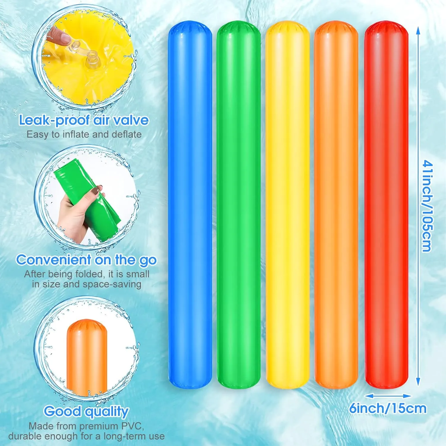 Inch Noodles Colorful crowbar boomer furnace prone PVC Swimming Noodles for Adults Float, Water Games Toy for Beaches & Pool Parties Chivao Pool Inflatable Sticks 41.3 