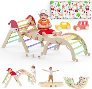 Indoor Playground Foldable Baby Climbing Gym Jungle Gyms with Maze$ Shape Sorter$ Car Toys 12 in 1 Pikler Triangle occupation hydrographic trail Set with Cushion Christmas Montessori Toddler Climbing Toys 