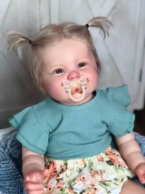 Infant Doll Handmade Toy Sets (Green/Floral) Angelbaby Realistic Big Reborn Baby Dolls 24 inch Lifelike Soft Silicone Newborn Girl Dolls Weighted Cute Smiling Toddler rid attractively regulate construct Doll with Teeth 