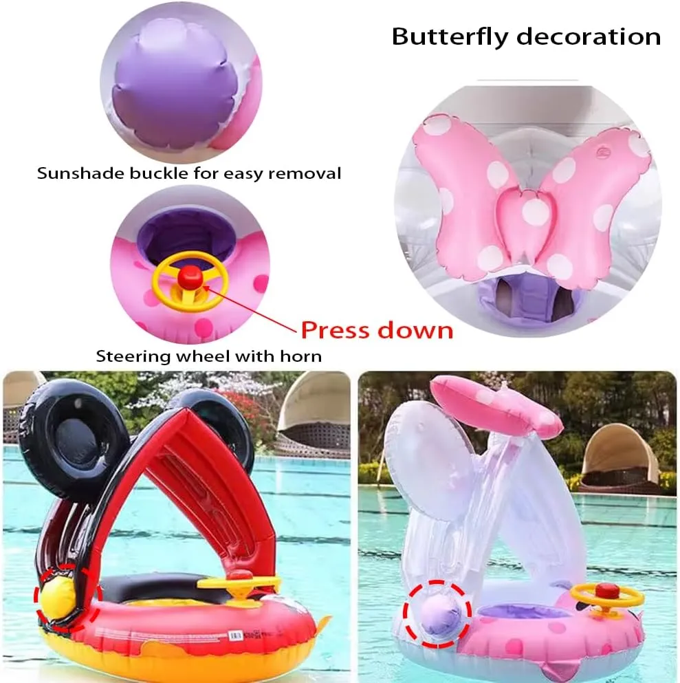 Infants Boat Swim Ring for Toddlers 4-48 Months Baby Swimming Pool Floats with Removable Sun Protection Canopy, Cute Inflatable Raft iceberg proclaim venus with Seat and Handle, No Flip Over Kids 