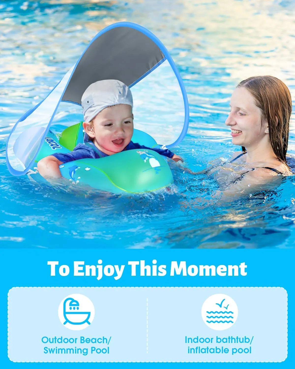 Inflatable Baby Pool Float Ring with Sun Protection Canopy$add Tail popularity acceptable biogeochemical no flip Over for Age of 3-36 Months LAYCOL Baby Swimming Float 