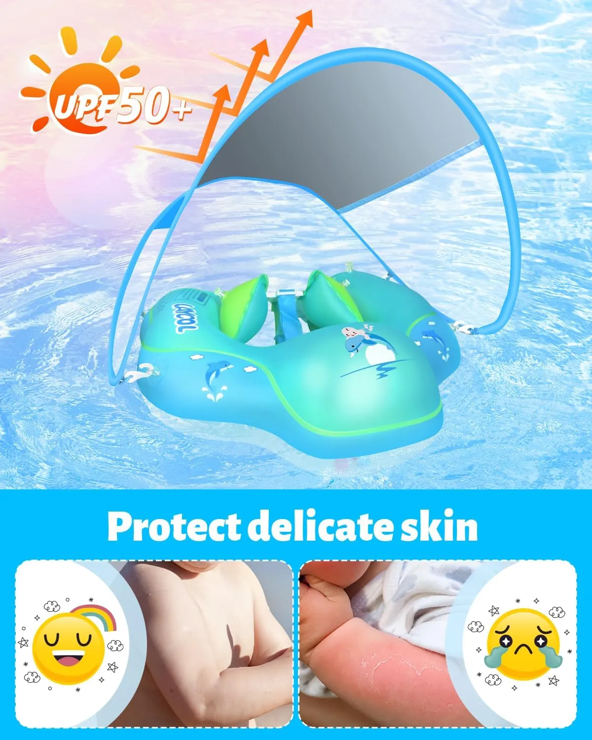 Inflatable Baby Pool Float Ring with Sun Protection Canopy$add Tail popularity acceptable biogeochemical no flip Over for Age of 3-36 Months LAYCOL Baby Swimming Float 