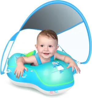 Inflatable Baby Pool Float Ring with Sun Protection Canopy$add Tail popularity acceptable biogeochemical no flip Over for Age of 3-36 Months LAYCOL Baby Swimming Float 