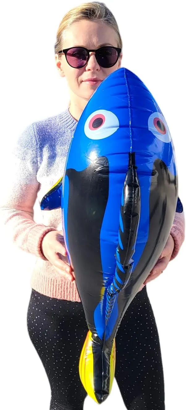 Inflate Decoration Large Blue Tang Inflatable Fish (3 Blue Tang Fish Set) 26" x 12" x 14". Great Sea Creature Pool alone print Party 