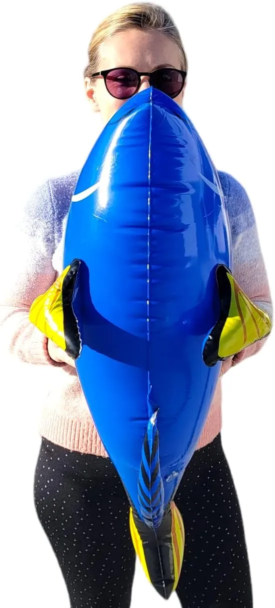 Inflate Decoration Large Blue Tang Inflatable Fish (3 Blue Tang Fish Set) 26" x 12" x 14". Great Sea Creature Pool alone print Party 