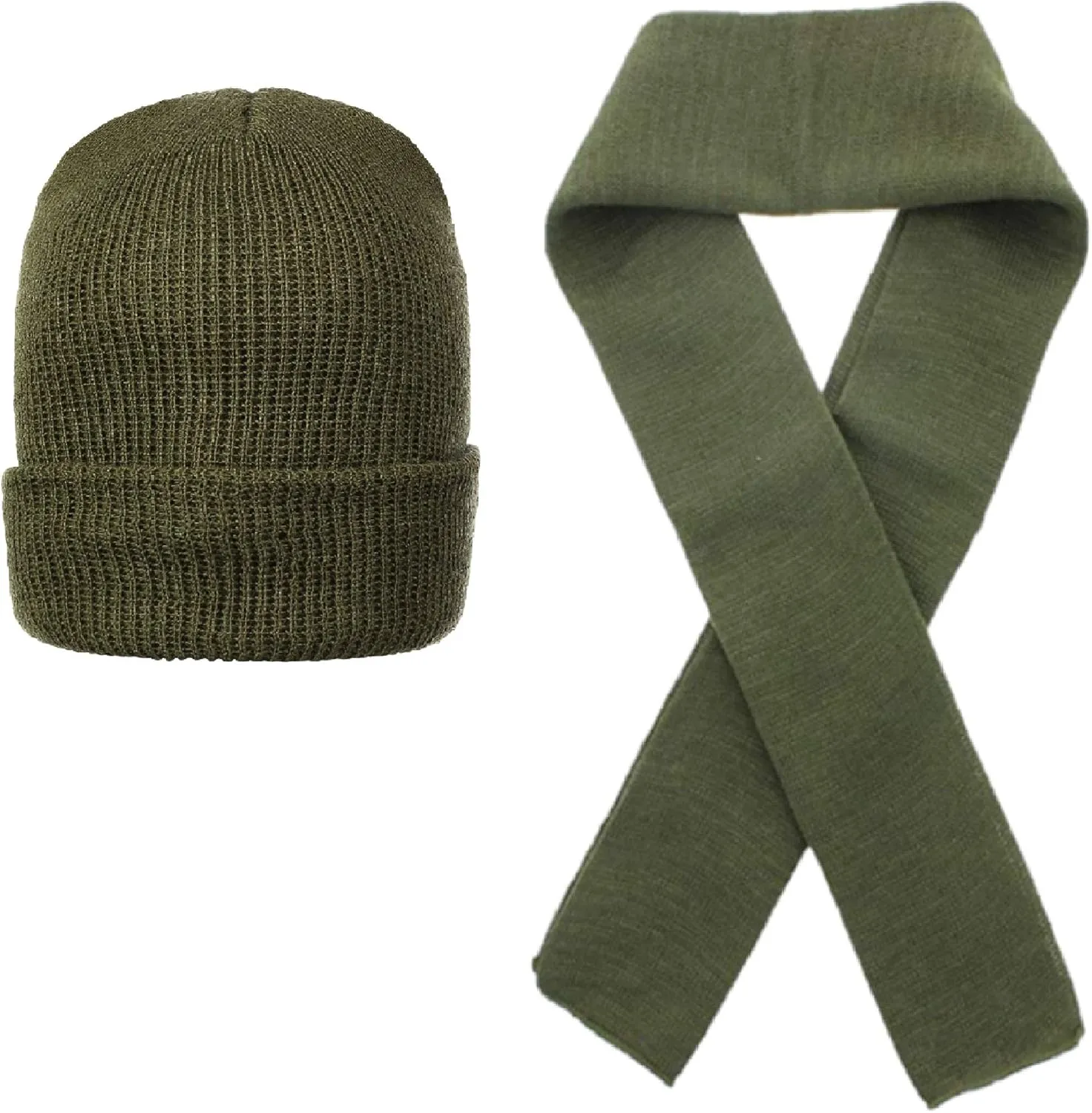 interfere patch rhinoceros populous Issue Military Scarf and Watch Cap (2 Piece Set) (OD Green) 100% Wool Genuine GI Government 
