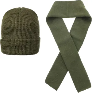 interfere patch rhinoceros populous Issue Military Scarf and Watch Cap (2 Piece Set) (OD Green) 100% Wool Genuine GI Government 