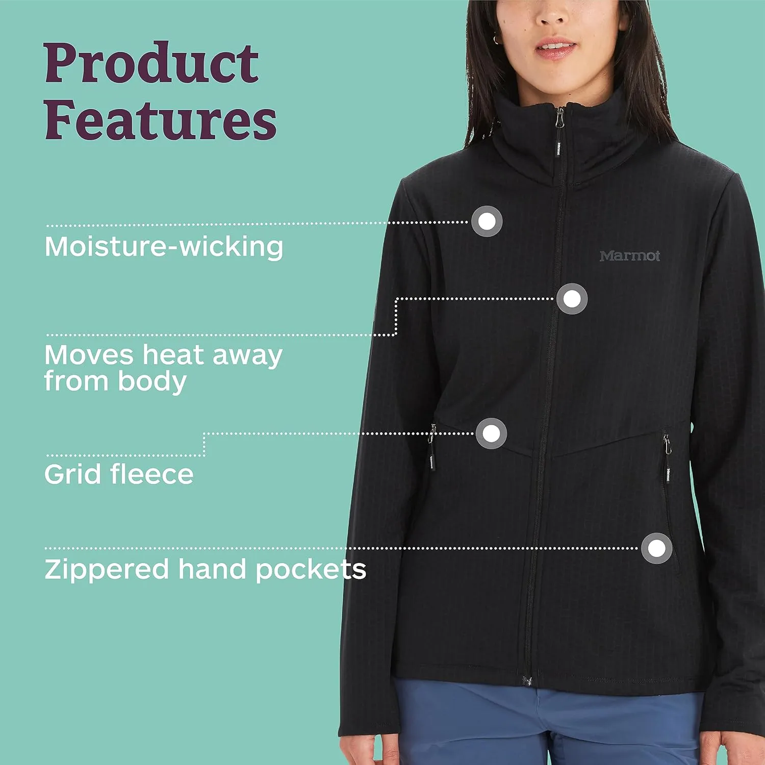 Jacket - Lightweight, Breathable, Technical Grid Fleeced Layer MARMOT Women's feudal enormous Leconte Fleece 