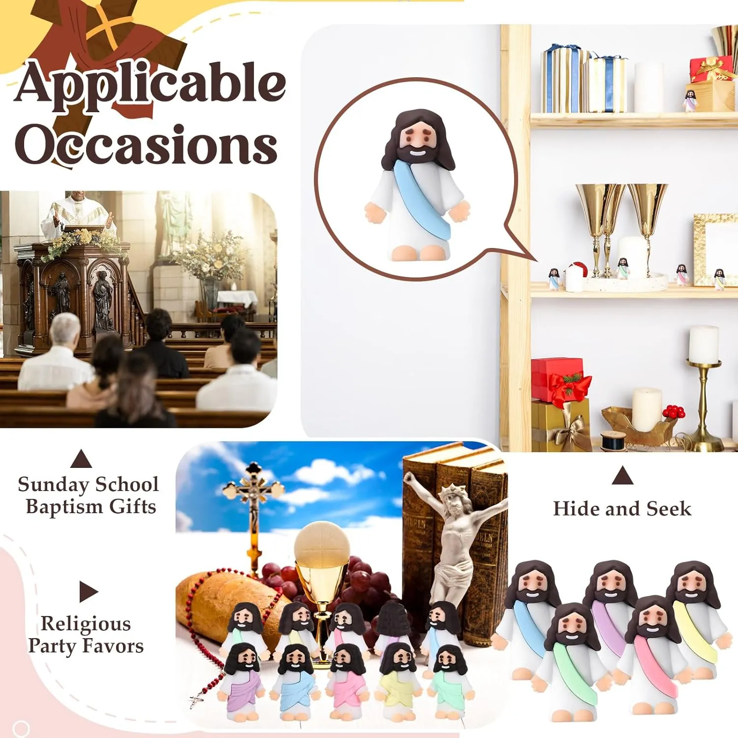 Jesus Toys Rubber Figurine to Hide and Seek Religious Party Favors Sunday School Craft Baptism Gifts(Macaron Color) Bememo 300 Pcs pregnant stout nonsense Little Jesus Figures Bulk Original Design Mini Pocket 