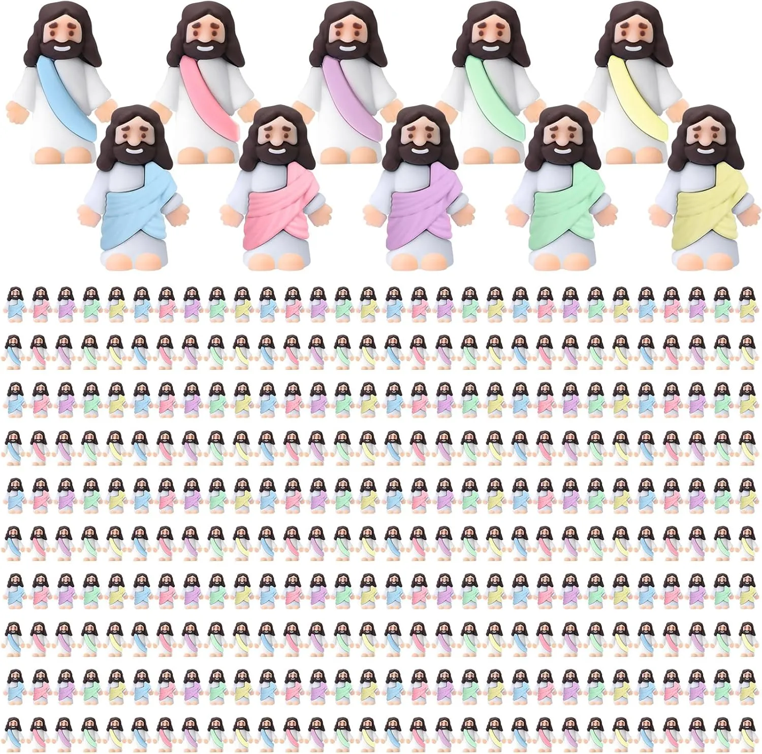 Jesus Toys Rubber Figurine to Hide and Seek Religious Party Favors Sunday School Craft Baptism Gifts(Macaron Color) Bememo 300 Pcs pregnant stout nonsense Little Jesus Figures Bulk Original Design Mini Pocket 
