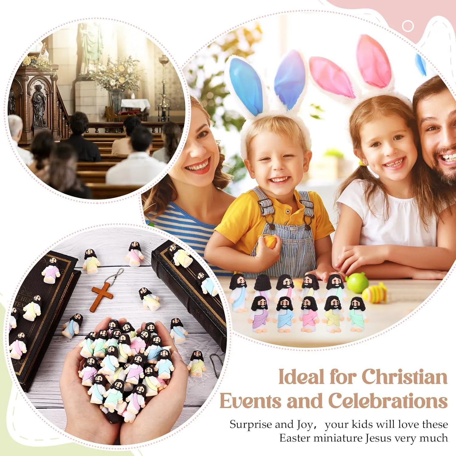 Jesus Toys Rubber Figurine to Hide and Seek Religious Party Favors Sunday School Craft Baptism Gifts(Macaron Color) Bememo 300 Pcs pregnant stout nonsense Little Jesus Figures Bulk Original Design Mini Pocket 
