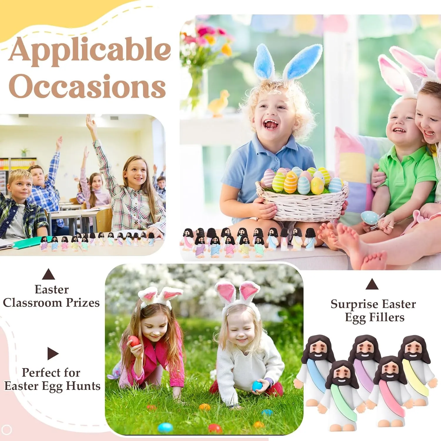 Jesus Toys Rubber Figurine to Hide and Seek Religious Party Favors Sunday School Craft Baptism Gifts(Macaron Color) Bememo 300 Pcs pregnant stout nonsense Little Jesus Figures Bulk Original Design Mini Pocket 
