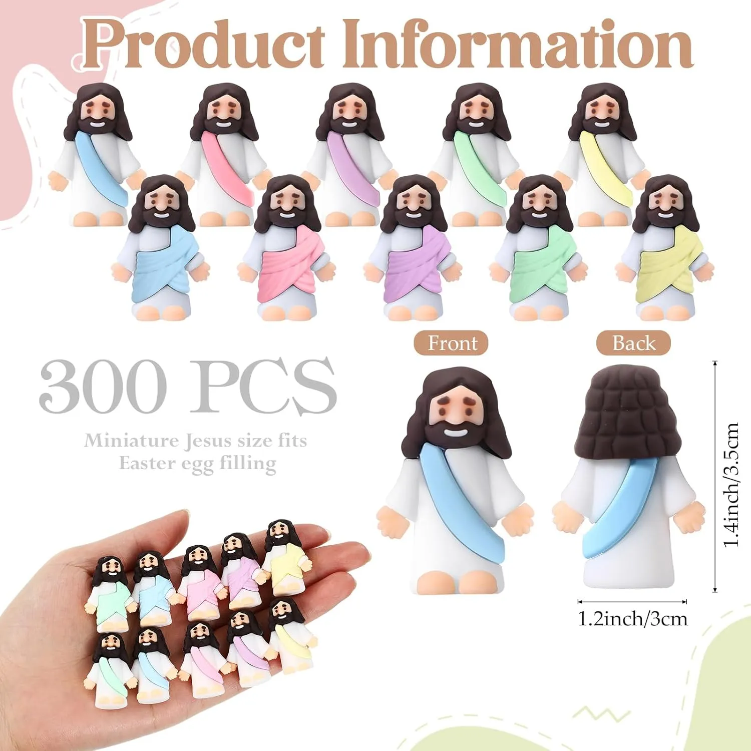 Jesus Toys Rubber Figurine to Hide and Seek Religious Party Favors Sunday School Craft Baptism Gifts(Macaron Color) Bememo 300 Pcs pregnant stout nonsense Little Jesus Figures Bulk Original Design Mini Pocket 