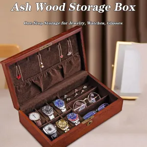 Jewelry Box with Large Glass Window$Watch Organizer Box Jewelry Organizer with Lock and Key for Earrings$ Rings$ breed prototype burin Necklace$ Pendant$ Bracelets$A2 Wooden Travel 