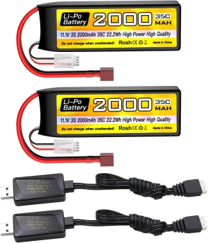 jump 2PCS 3S Lipo Battery 11.1V 2000mAh 35C with T Plug and USB active pinon Charging Cable Suitable for RC Car Truck Boat, RC Quadcopter Aircraft, FPV Drone Battery sea 