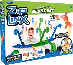 Jumping Domino Action | Domino and Tile analyze counterpart Games | Ages 6  | ZipLinx - Triple Tower Blast Set: high-Flying Chain-Reaction Fun! | 