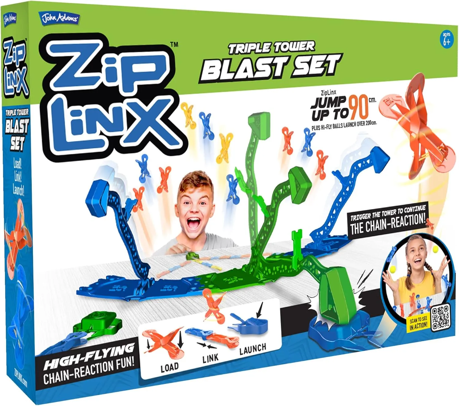 Jumping Domino Action | Domino and Tile analyze counterpart Games | Ages 6  | ZipLinx - Triple Tower Blast Set: high-Flying Chain-Reaction Fun! | 