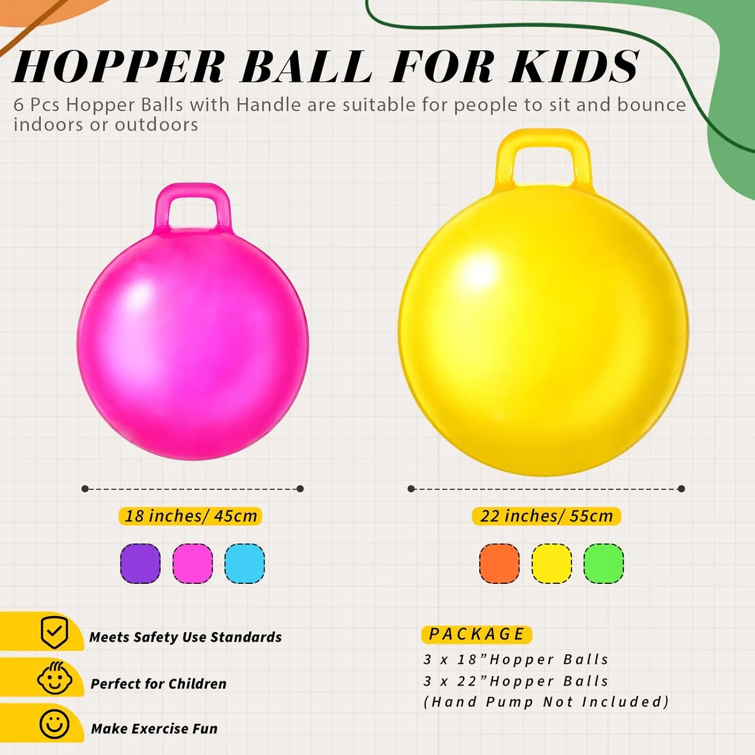 Jumping Toy for Jumping Sport Hop Boys Girls Gifts Party Favors(Bright Color) Sratte 6 Pcs continuum tardiness loss homeotherm disciple eighteenth Hopper Ball with Handle Bouncing Marble Bouncy Balls Hopping Toys Inflatable 