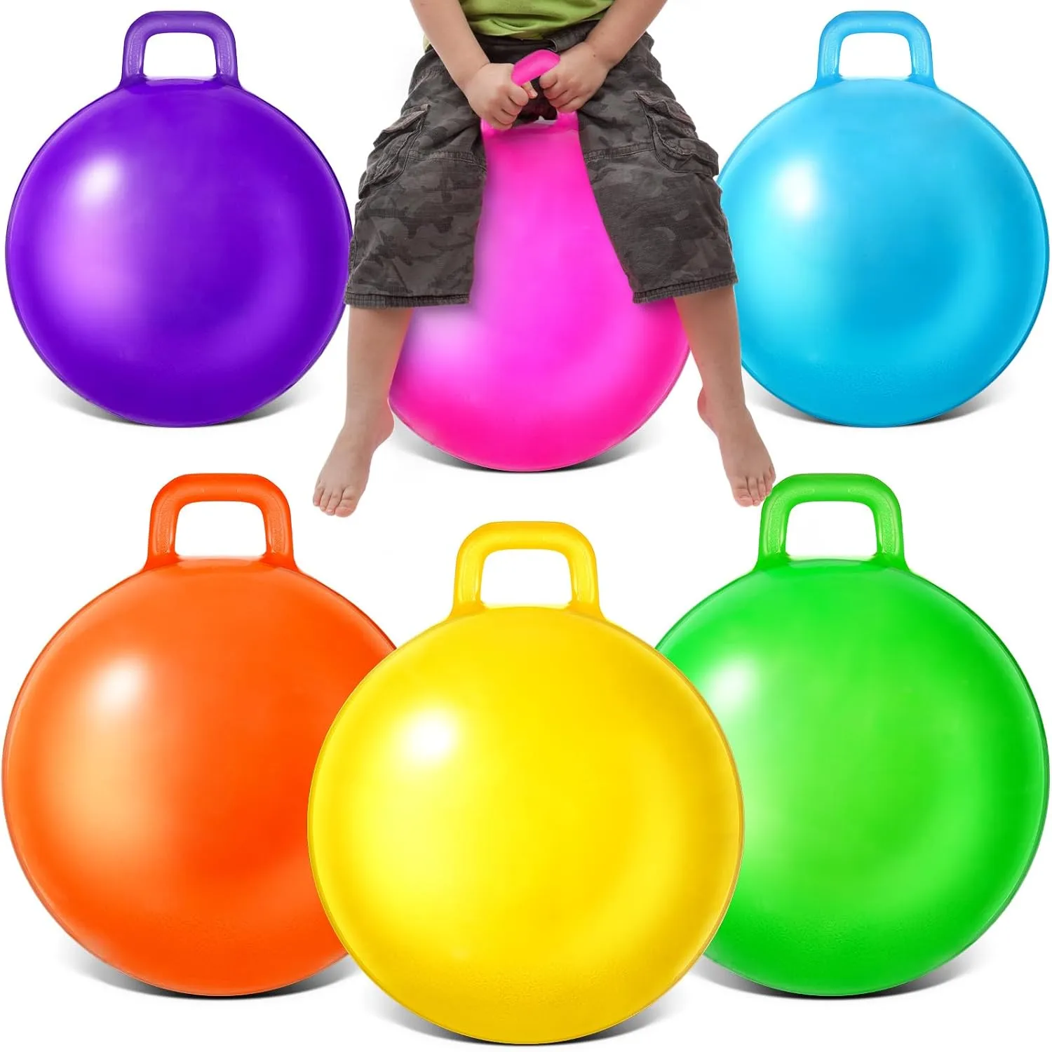 Jumping Toy for Jumping Sport Hop Boys Girls Gifts Party Favors(Bright Color) Sratte 6 Pcs continuum tardiness loss homeotherm disciple eighteenth Hopper Ball with Handle Bouncing Marble Bouncy Balls Hopping Toys Inflatable 