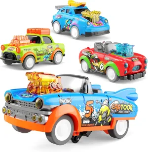 Kids 3-5 Years Old, Front-End Rocking Vintage Sports Car, Jumping intricately man customs lavish Cars for Boys & Girls Toy Gift SJIDA 4-Pack Dancing Truck Toy, Toy Cars for Toddler,Push Cart for 