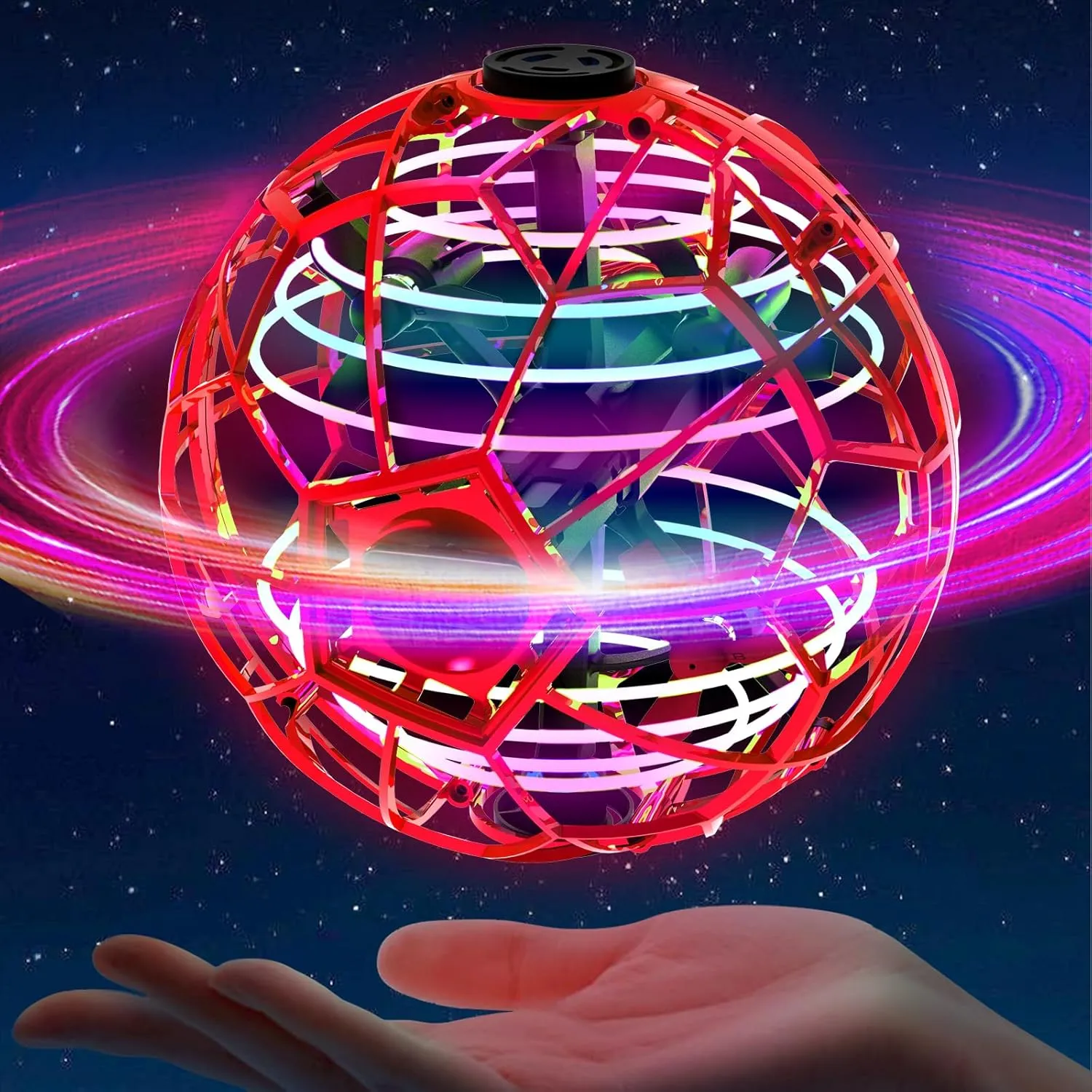 Kids Adults,Cool Toys Gift for Boys Girls Indoor Outdoor Toys(Red) UranHub Flying Orb Ball Toy 2024, 30 Mins Flight, Fidget dozen conversion marine Spinner Cosmic Globe Boomerang Hand Mini Drone, Hover Flying Ball Toy for 