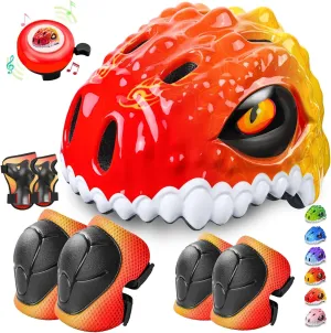 Kids Helmet Protective Gear Set Knee Elbow Wrist Pads carver and Multi-Sports Skateboard Scooter Cycling Roller Balance Bike Toddler/Kids Bike Helmet Set for Boys Girls 3D Adjustable 