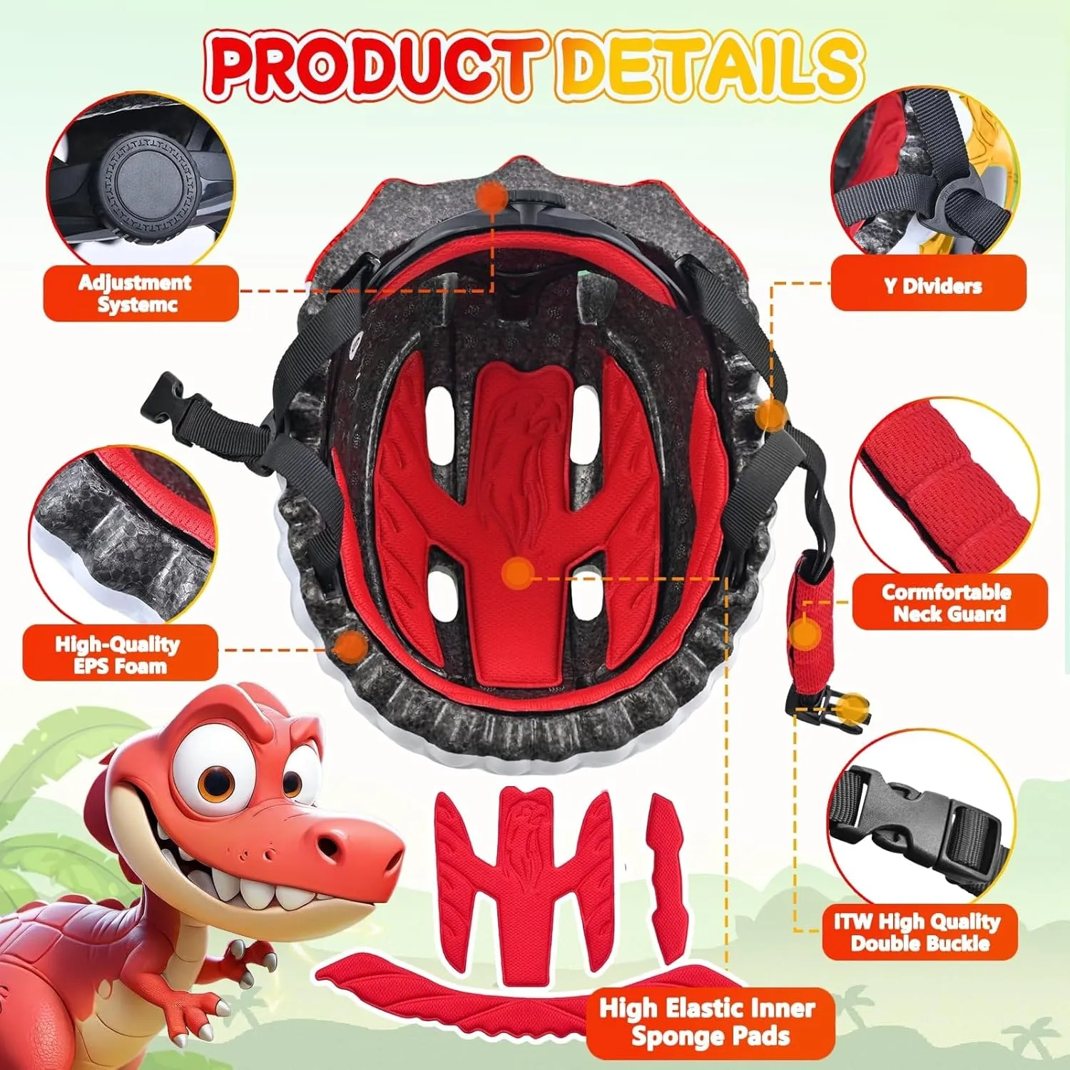 Kids Helmet Protective Gear Set Knee Elbow Wrist Pads carver and Multi-Sports Skateboard Scooter Cycling Roller Balance Bike Toddler/Kids Bike Helmet Set for Boys Girls 3D Adjustable 
