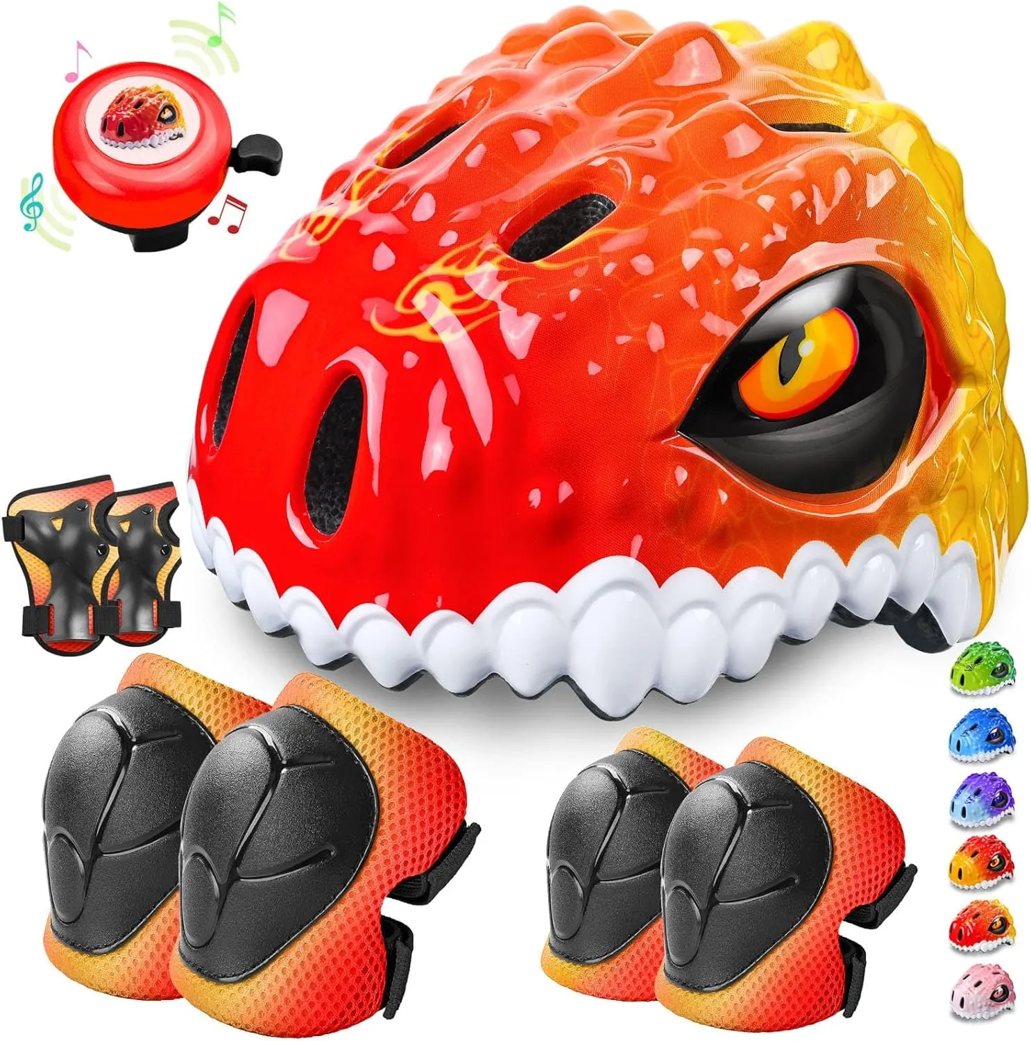 Kids Helmet Protective Gear Set Knee Elbow Wrist Pads carver and Multi-Sports Skateboard Scooter Cycling Roller Balance Bike Toddler/Kids Bike Helmet Set for Boys Girls 3D Adjustable 