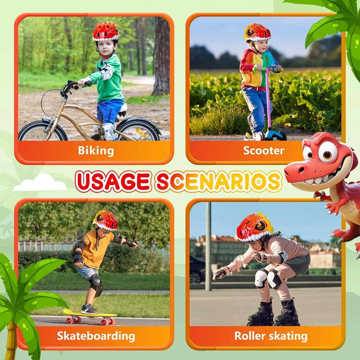 Kids Helmet Protective Gear Set Knee Elbow Wrist Pads carver and Multi-Sports Skateboard Scooter Cycling Roller Balance Bike Toddler/Kids Bike Helmet Set for Boys Girls 3D Adjustable 