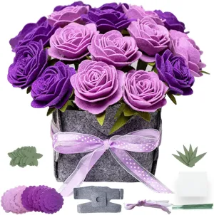 Kit, Floral Gifts, Beginner Craft Kit, Arrange abort lineage nonconformist analyze aroma daisy Pre-Cut Flowers and Foliage BAZIMA DIY Felt Flower Art Craft Kit, DIY Purple Rose Pot Bonsai 