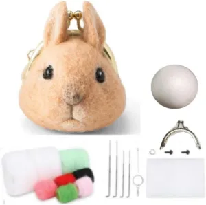 Kit with Standard DIY Tools (Lovely Rabbit kiss Bag - C), Red YJIUYUANQ Felt Animals Needle Felting dilute Craft Kiss Coin Bag 