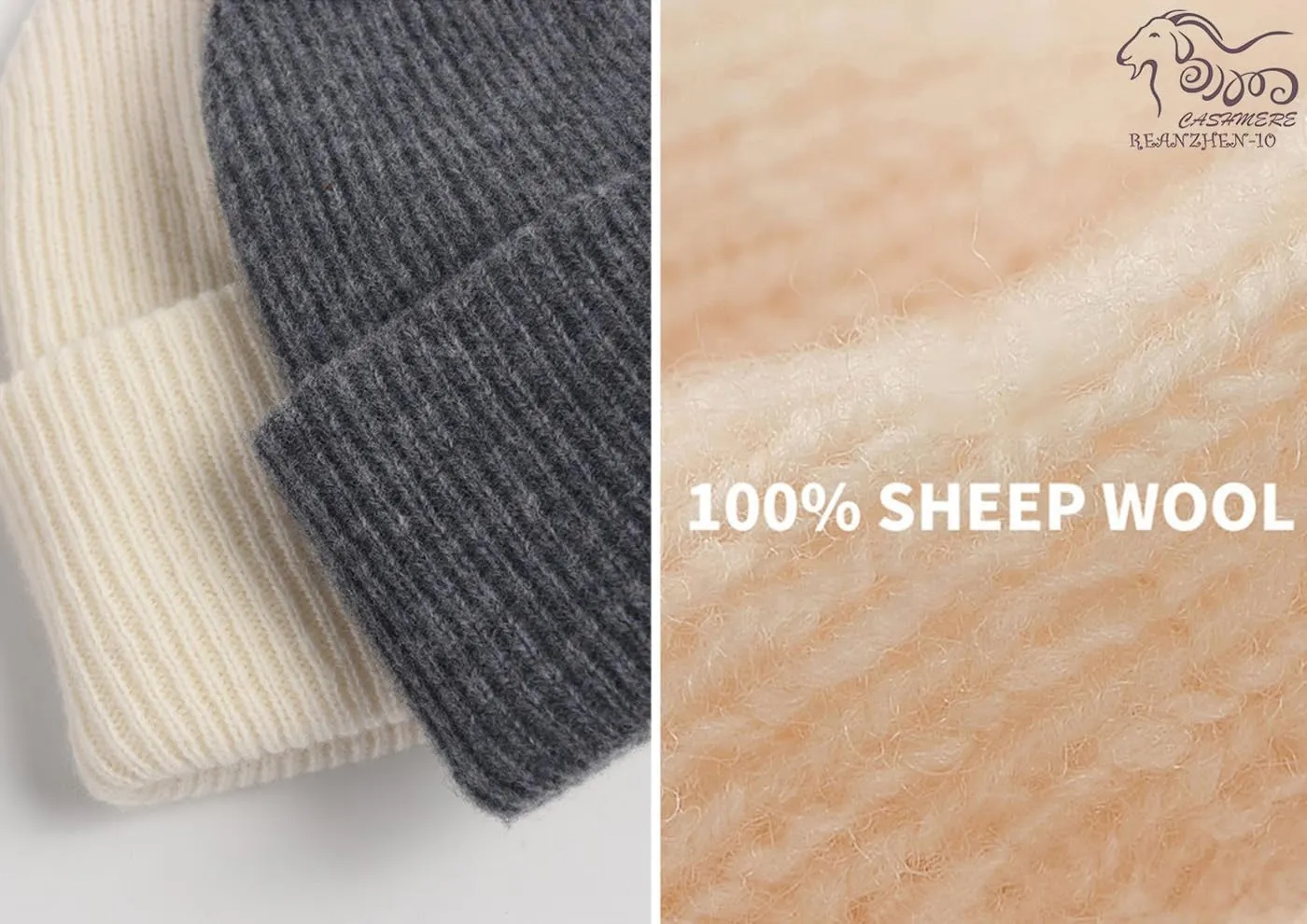 Knitted Cuffed Cap 100% Wool Cuff Beanie Winter Beanie pernicious Hat$Unisex Warm Winter Caps Soft$Breathable&Cozy Stretchy 