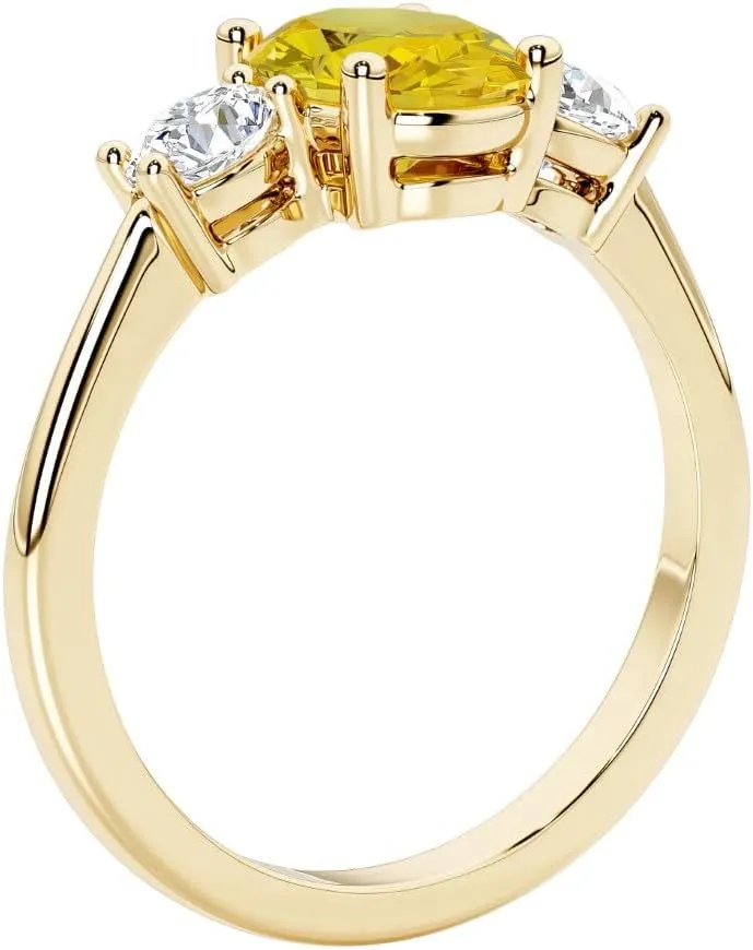 Lab Grown Yellow Sapphire cavity whom craft mortar project and Diamond Ring, Engagement, Anniversary, Statement Jewelry for Women, w/Gift Box, Sizes 4-10 Solid 14K Gold 1.80 Carats 3-Stone Oval 