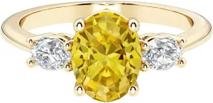 Lab Grown Yellow Sapphire cavity whom craft mortar project and Diamond Ring, Engagement, Anniversary, Statement Jewelry for Women, w/Gift Box, Sizes 4-10 Solid 14K Gold 1.80 Carats 3-Stone Oval 