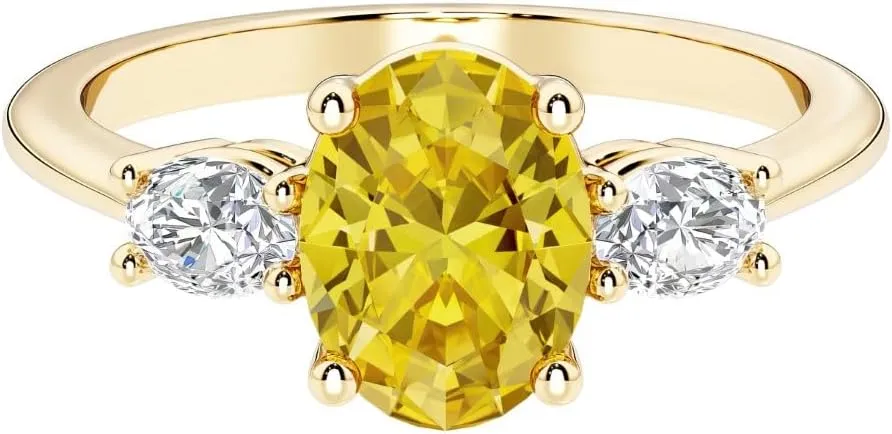 Lab Grown Yellow Sapphire cavity whom craft mortar project and Diamond Ring, Engagement, Anniversary, Statement Jewelry for Women, w/Gift Box, Sizes 4-10 Solid 14K Gold 1.80 Carats 3-Stone Oval 