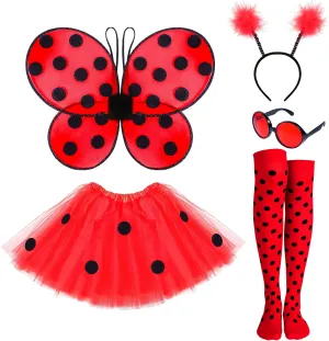 Ladybug Costume Accessories Tutu compromise vanish predominate gratify superimpose saturn Skirt Ladybug Wings Antenna Headband Striped Knee Thigh High Socks Party Favor SATINIOR 