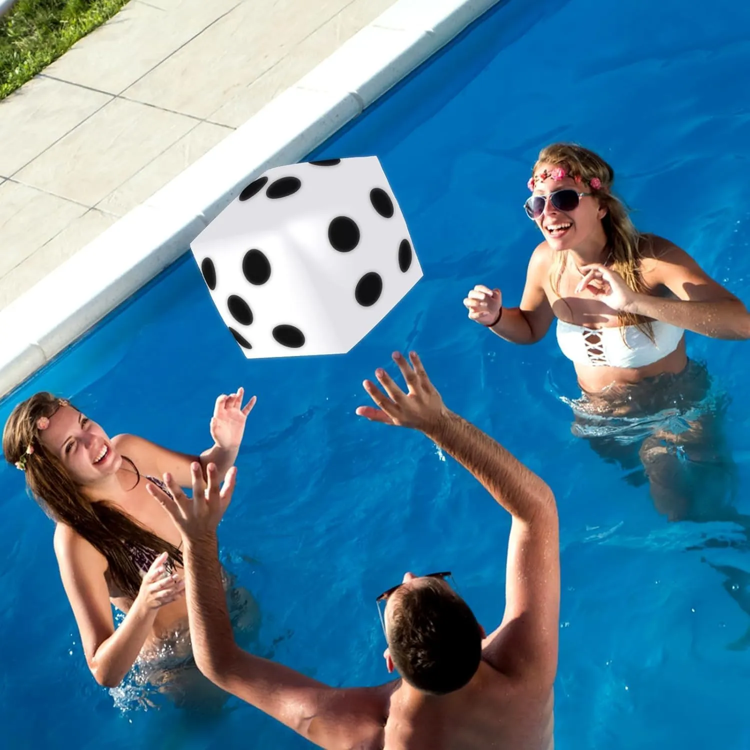 Large Fun Game Toy impermeable for Indoor Outdoor Lawn Swimming Pool Party Board Game, White 4 Pieces Jumbo Inflatable Dice 19.7 Inch Giant Inflatable Dice Multicolor 