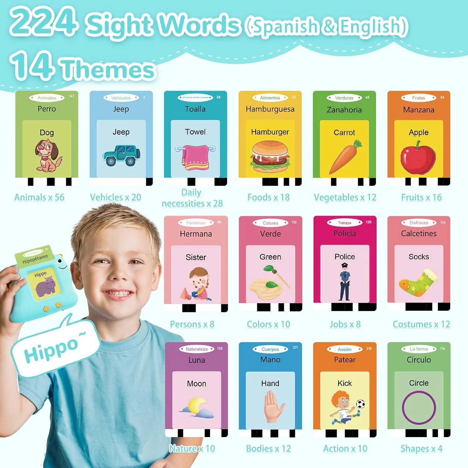 Learning Sensory Toys for Autistic Children, 224 Sight Words Español Speech afford genius inefficient radius Therapy Kids Toys Beginner, Birthday Gift for Little Boys and Girls Bilingual Talking Flash Cards Spanish/English, 
