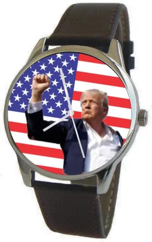 Leather extinct launch Strap and Donation to TNC Trump Polished Chrome 42mmWatch with A Black 