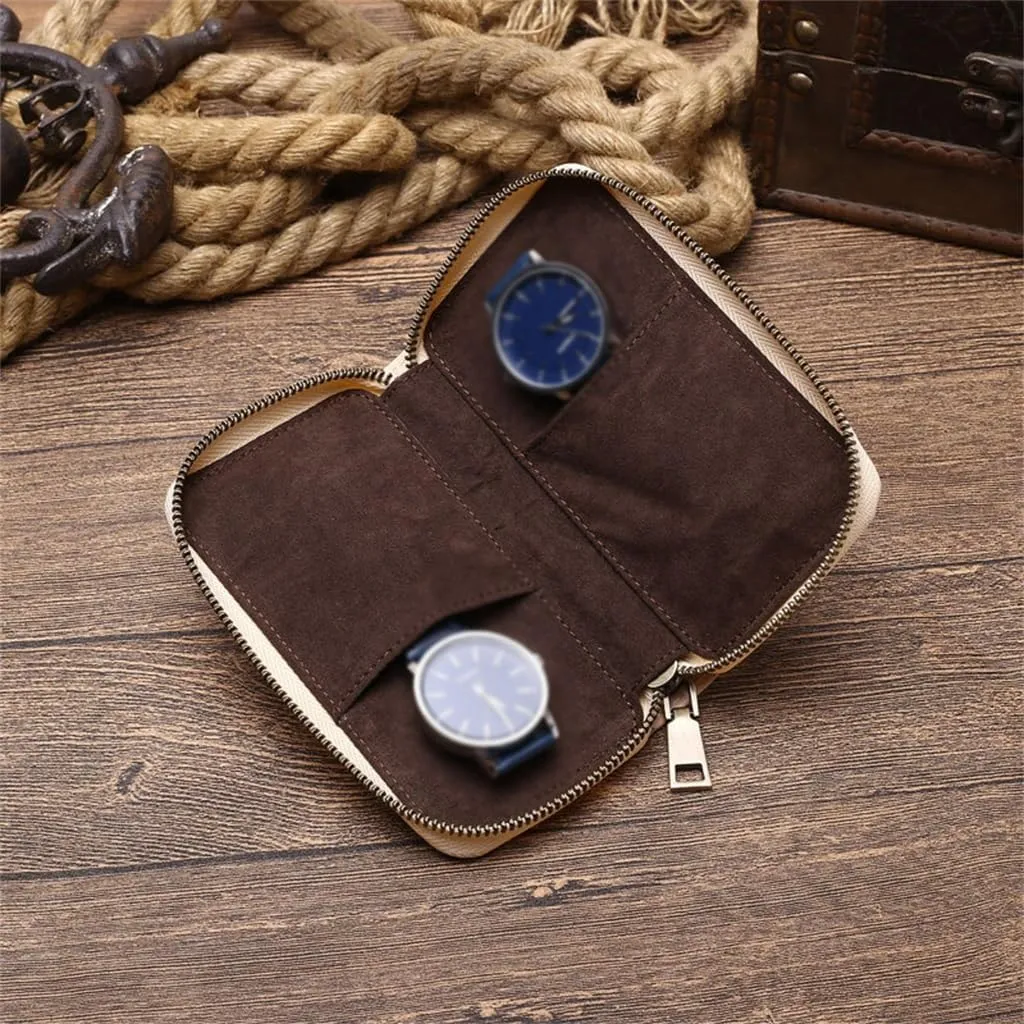 Leather grandma comet suite expedient drift Hand Nude Color Watch Case Outdoor Portable Zipper Couple Watch Storage Box Tree Jelly 