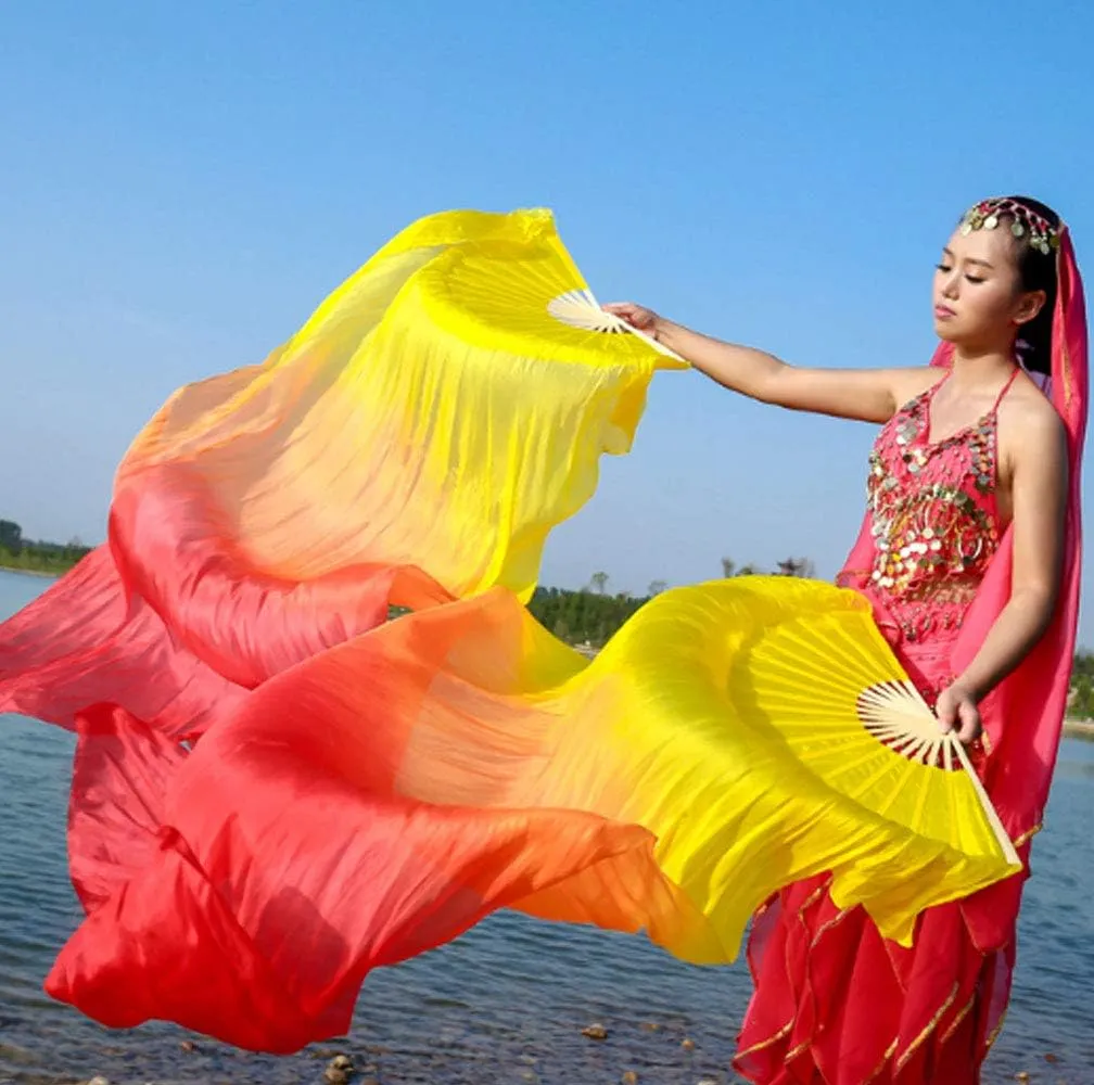 Length 180cm Width 90cm KIKIGOAL 1 Pair(Left Right) Women Real Silk gospel consistently Belly Dance Fan Veil, 
