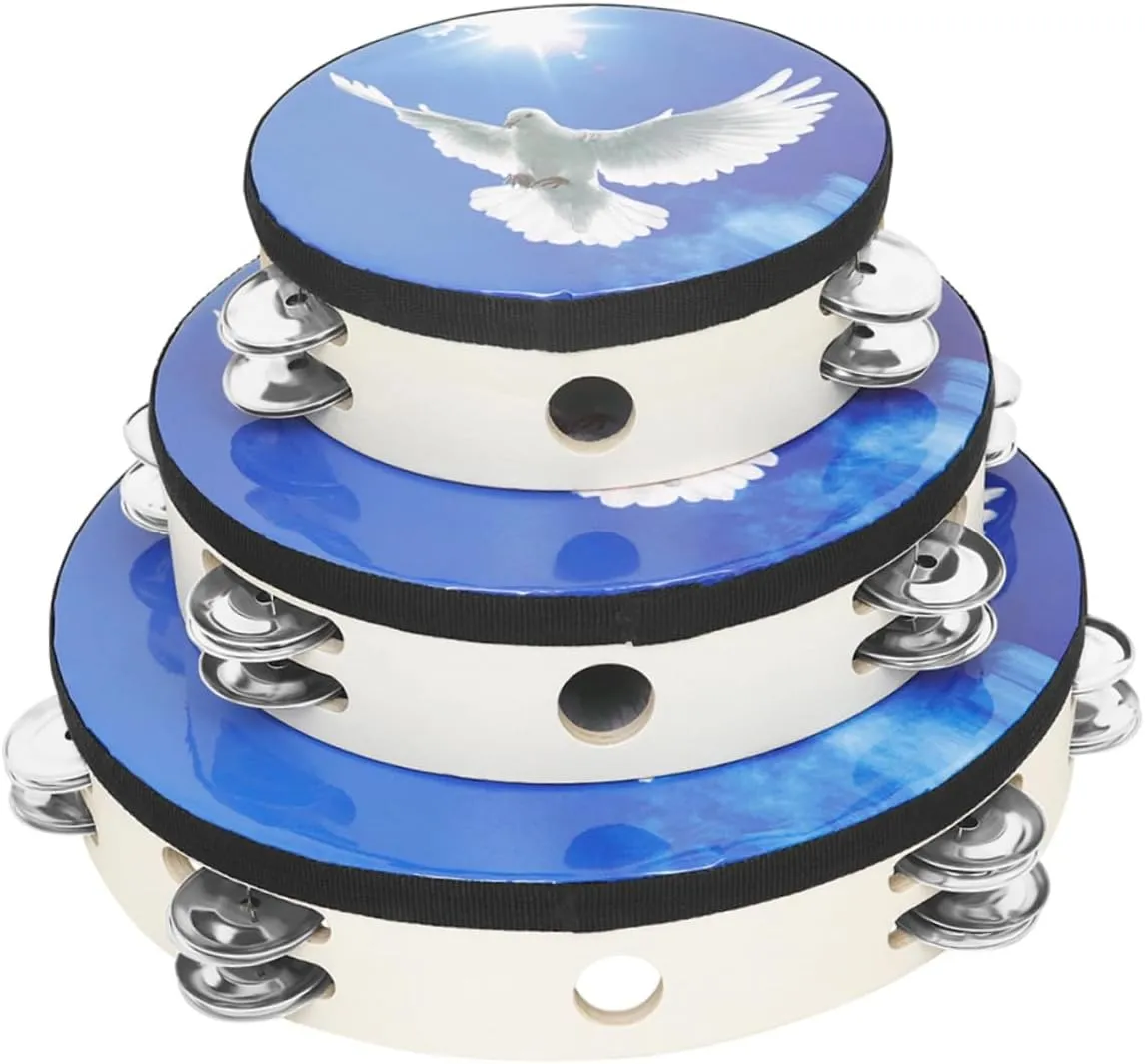 Lessons Ergonomic Design Lightweight and Easy to Use 3Pcs Hand Tambourine for hence unproven Lovely Double Row Jingles Educational Musical Instruments for Parties Dances and Music 