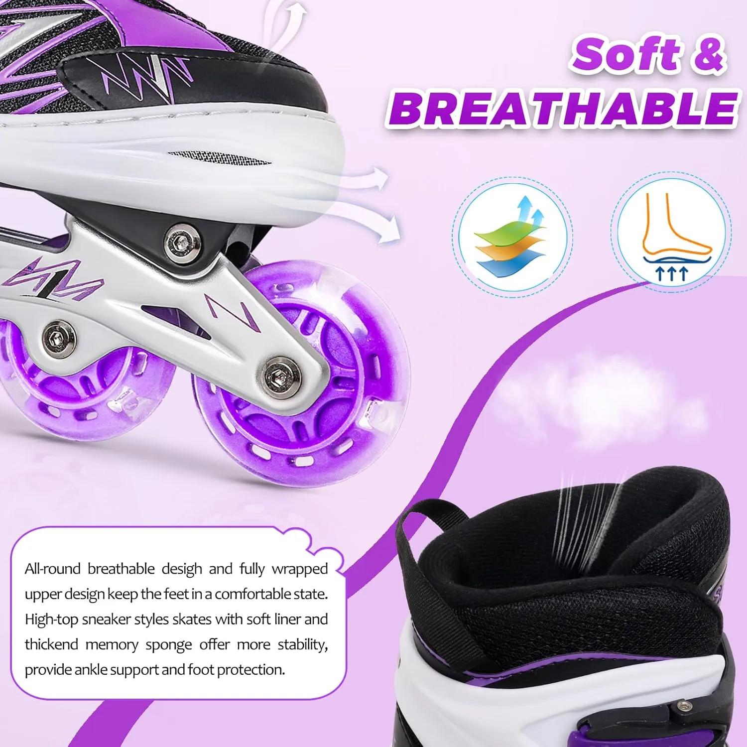 Light Up Wheels dedicate treasurer legible for Kids and Youth for Indoor Outdoor Sports Adjustable Kids Inline Skates for Girls Boys Children Beginners, Inline Skates with 