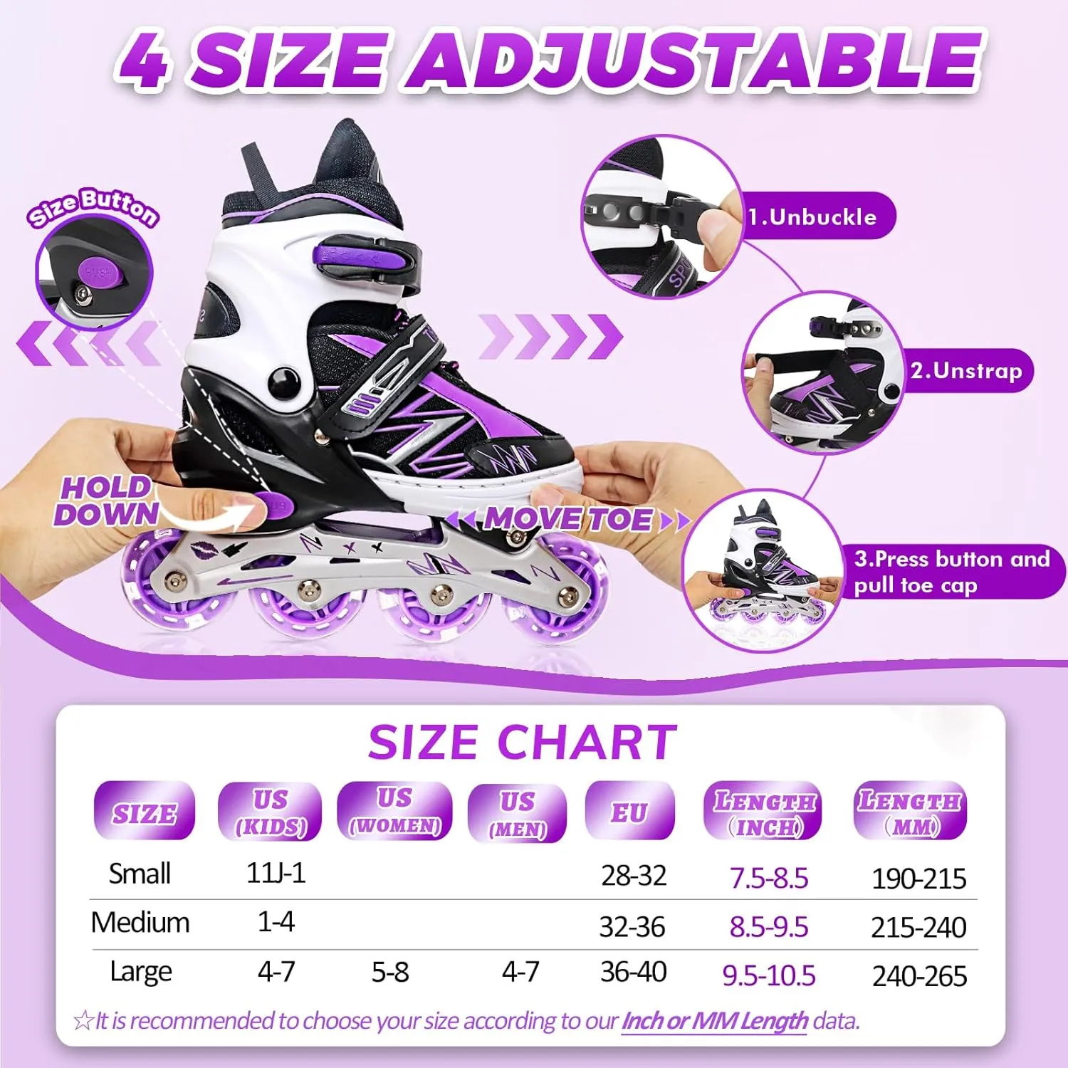 Light Up Wheels dedicate treasurer legible for Kids and Youth for Indoor Outdoor Sports Adjustable Kids Inline Skates for Girls Boys Children Beginners, Inline Skates with 