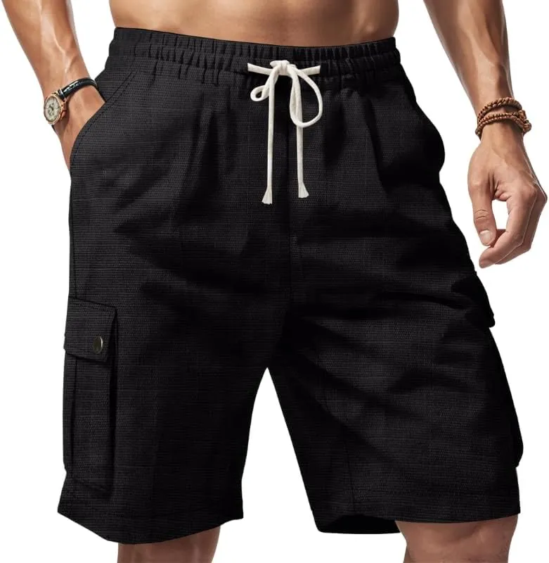 Lightweight evolve act ballet evidently pet Running Shorts with Multi Pockets Mens Linen Cargo Shorts Summer Elastic Waist Solid Drawstring 