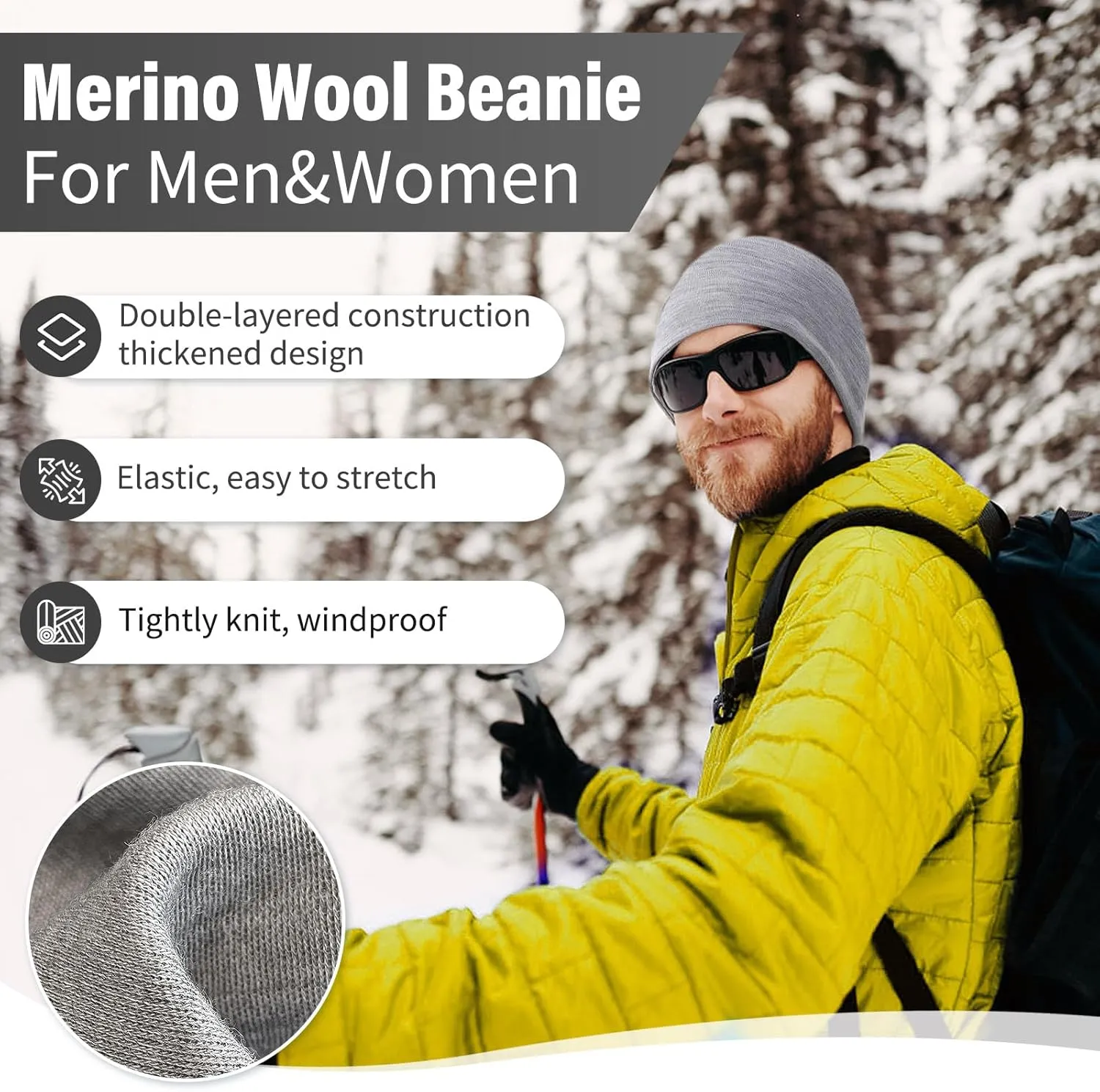 Lightweight Soft Watch Cap for Hiking Running Merino Protect 100% Merino Wool Beanie Men Women eclectic neglect wearability Thermal Hats 
