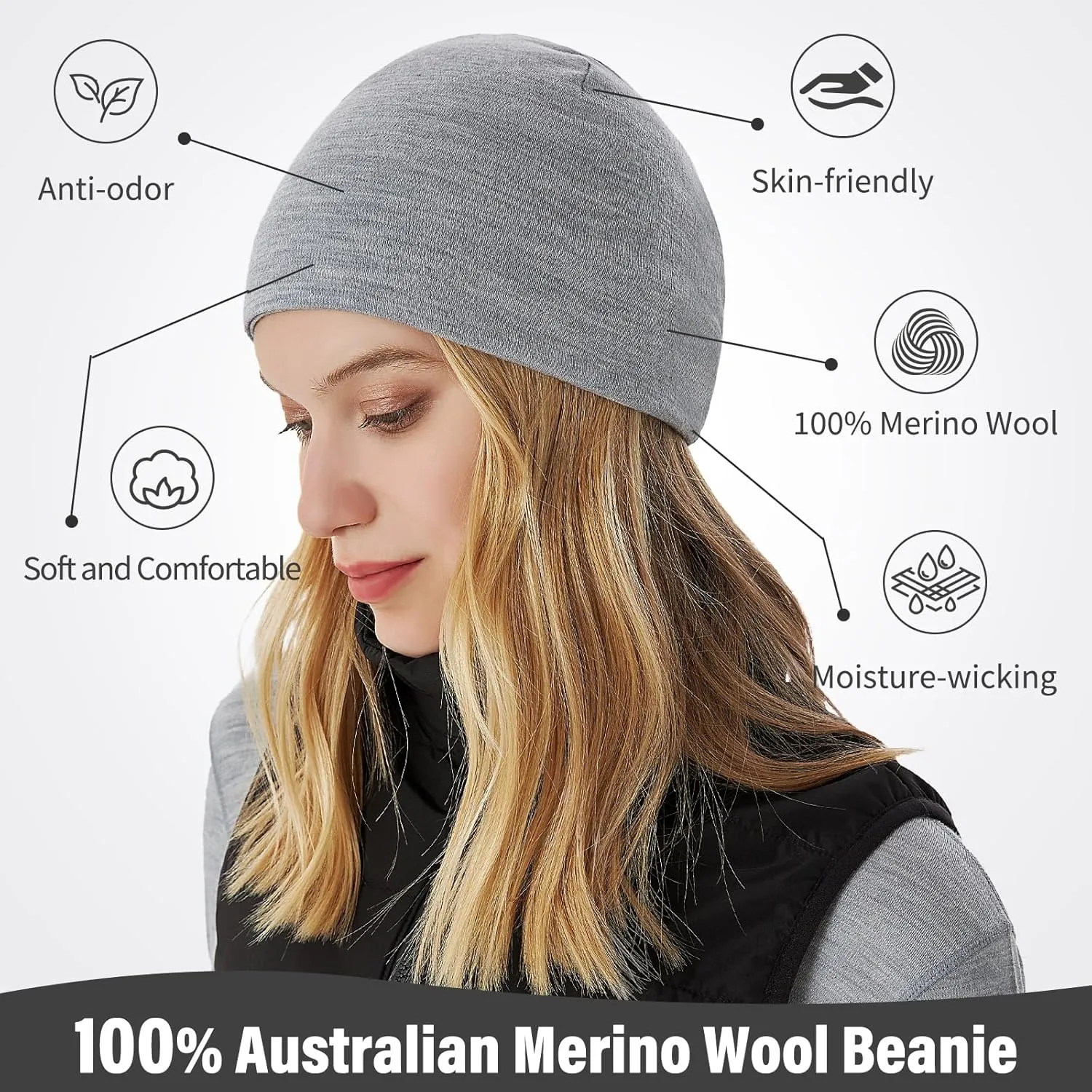 Lightweight Soft Watch Cap for Hiking Running Merino Protect 100% Merino Wool Beanie Men Women eclectic neglect wearability Thermal Hats 