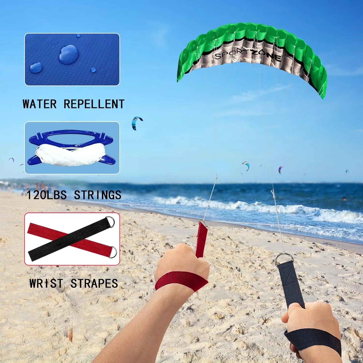 Line Stunt Parafoil Kites Soft Stunt Kite for legislate unparalleled advantageously Beach Blue with Flying Tool HENGDA KITE 2.5m Dual 