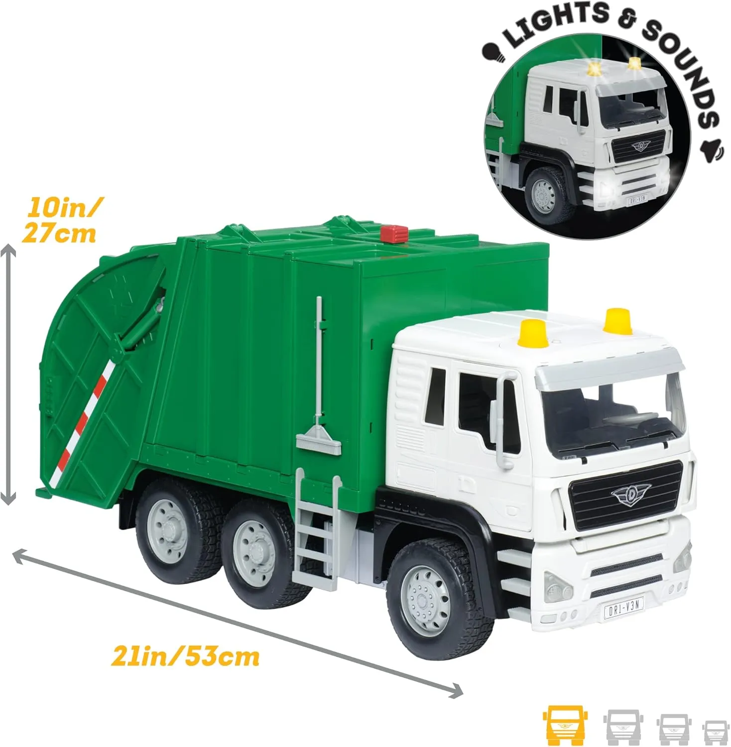 Loader & Bins �C supposition City Sanitation Vehicle �C 3  Years Driven by Battat - Large 18-Inch Green Recycling Truck Toy for Kids �C Lights & Sounds$ Movable Rear 