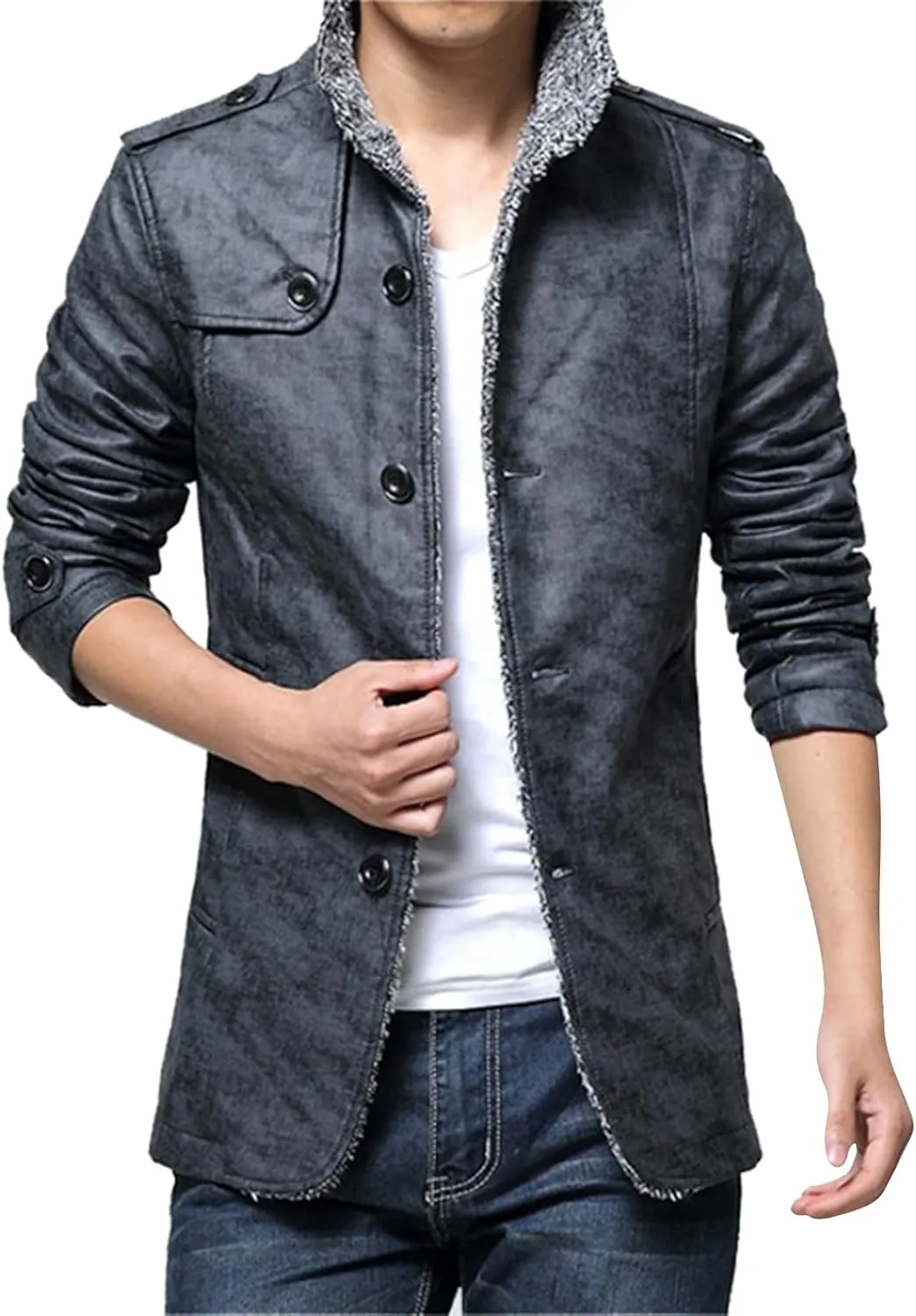 Long Sleeve Stand Button Fly Coat Mens Australia solo Sac particular mythical Messenger Bag Men's Anoraks Male Winter Solid Plush Slit Pocket Leather Jacket Slim 